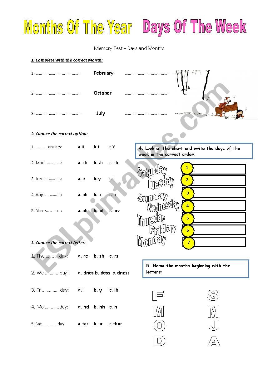 Memory Test : Days and Months worksheet