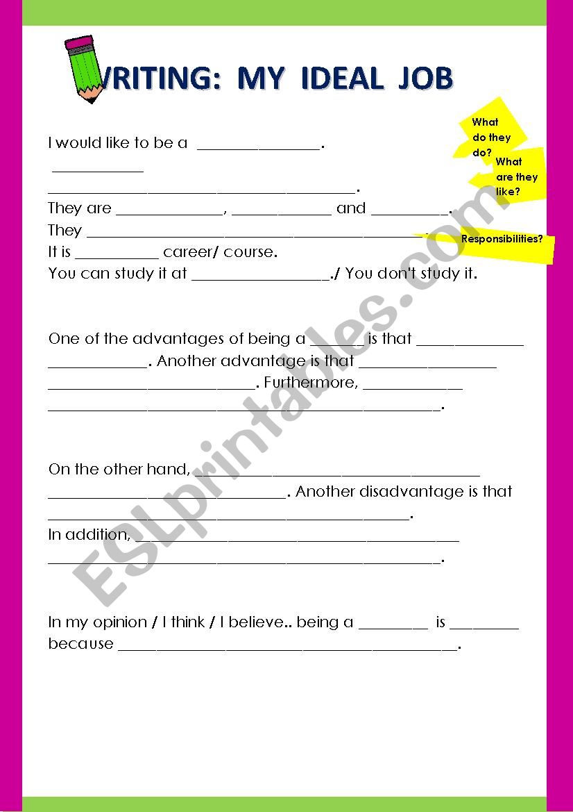 Writing about ideal jobs worksheet