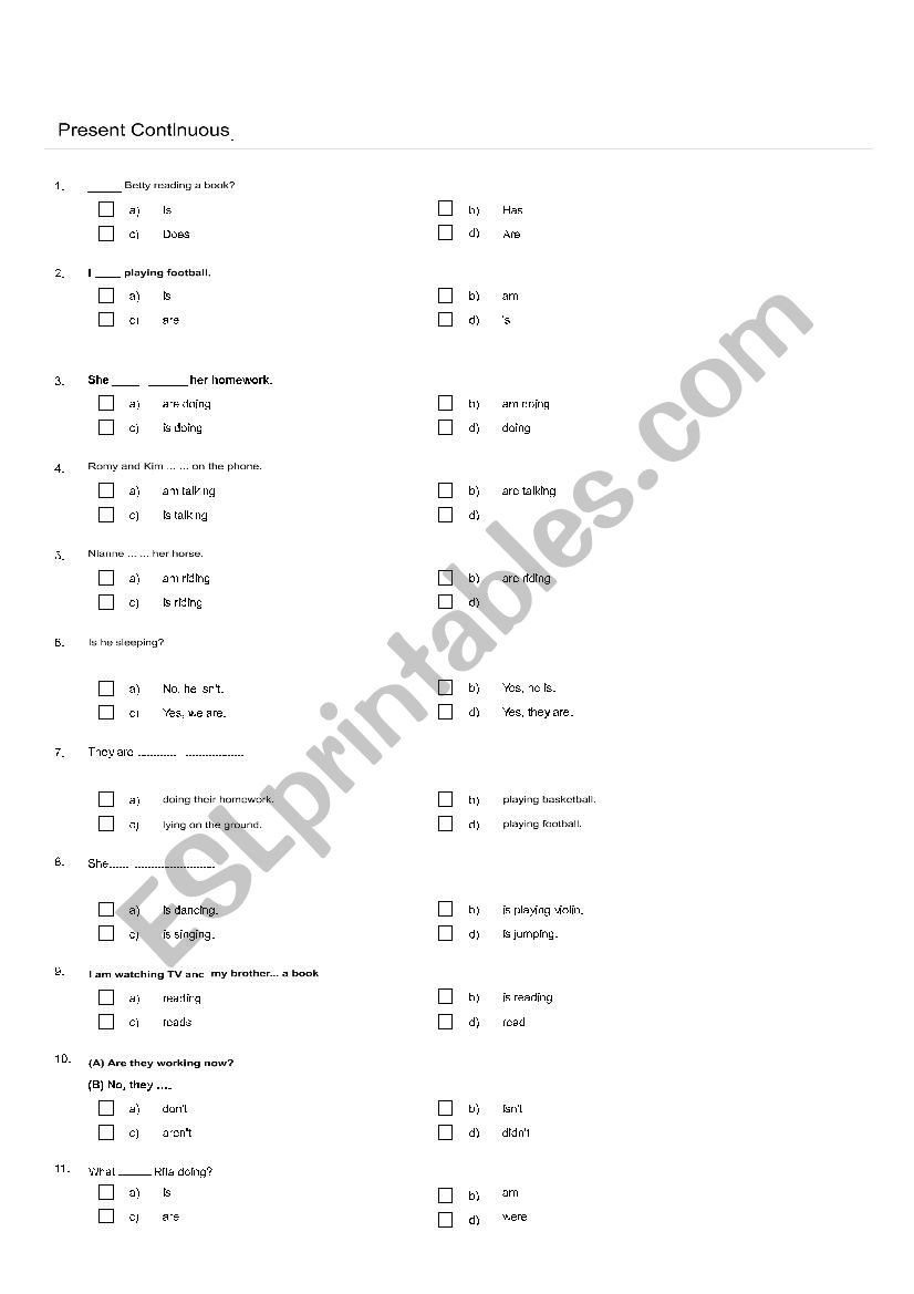 Testing Present Continuous worksheet