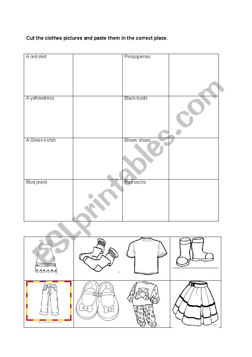 clothes cut and paste worksheet