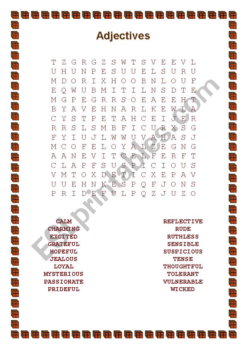 Adjectives word grid worksheet