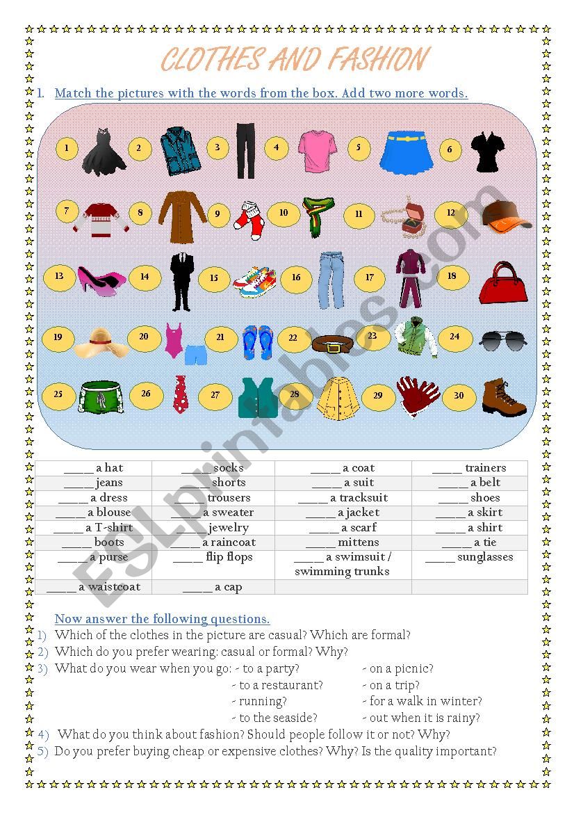 Clothes worksheet