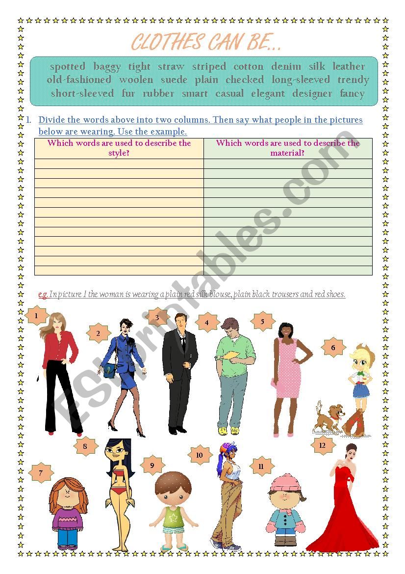 Describing clothes worksheet