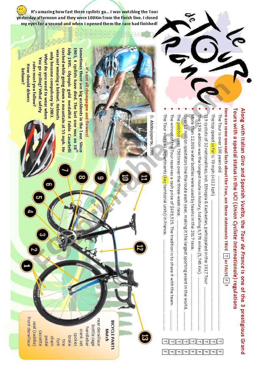 The Tour de France worksheet