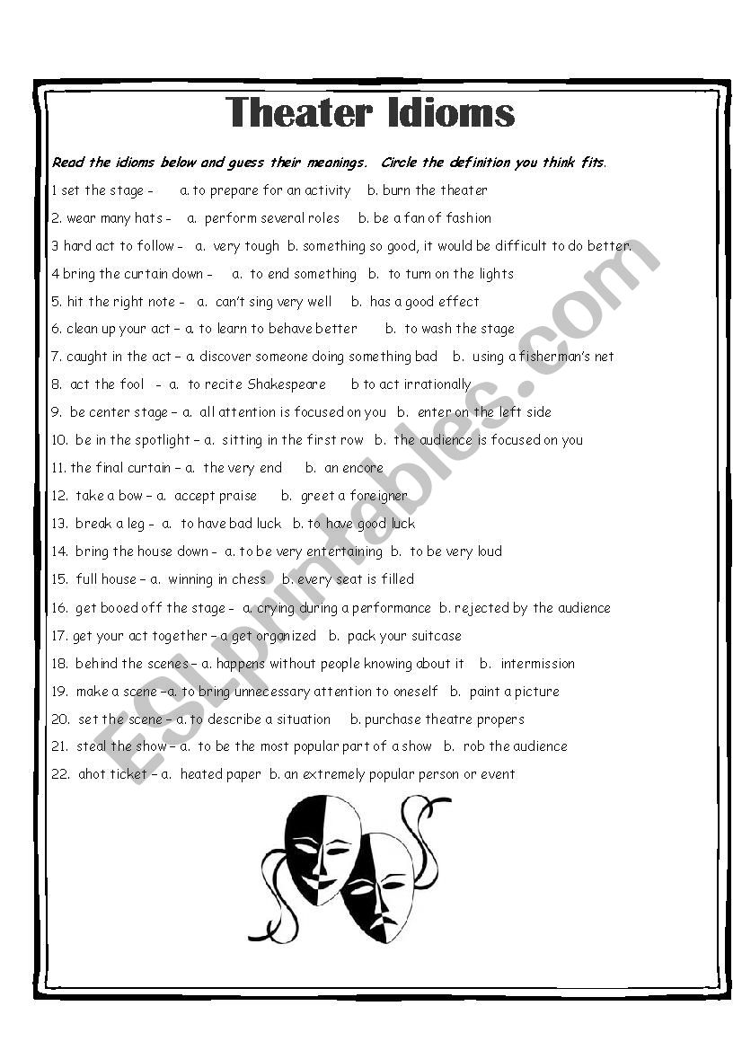 Theater Idioms Worksheet worksheet