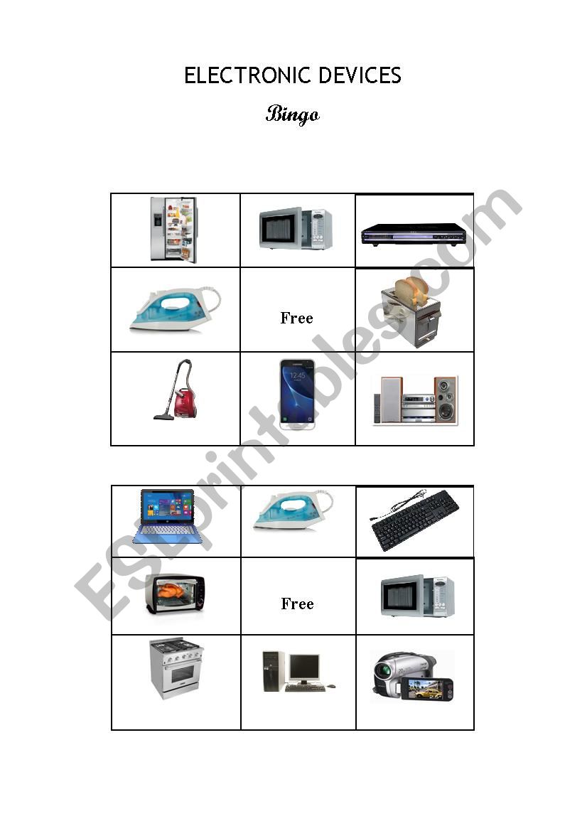 bingo electronic devices  worksheet