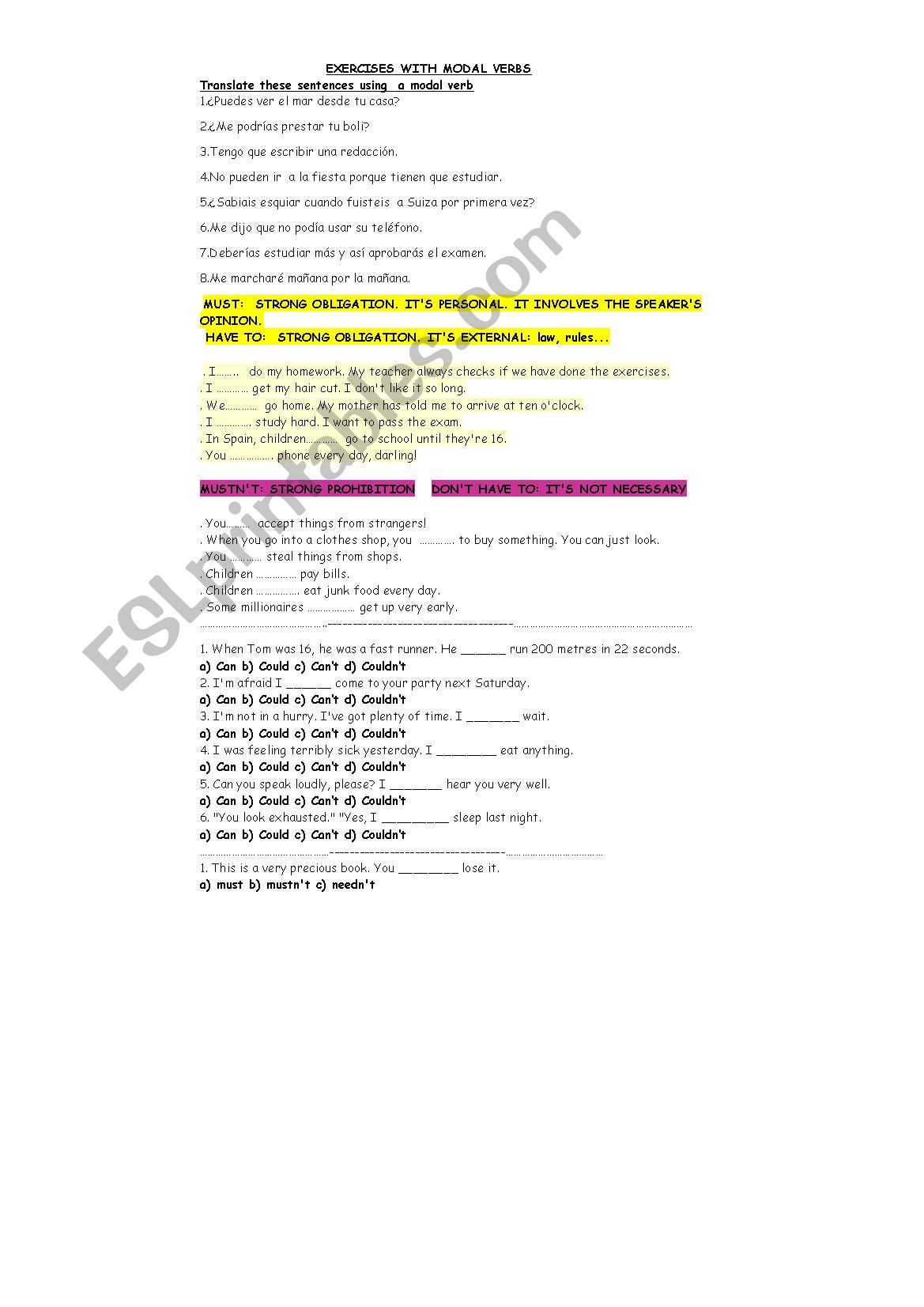 modal verbs worksheet