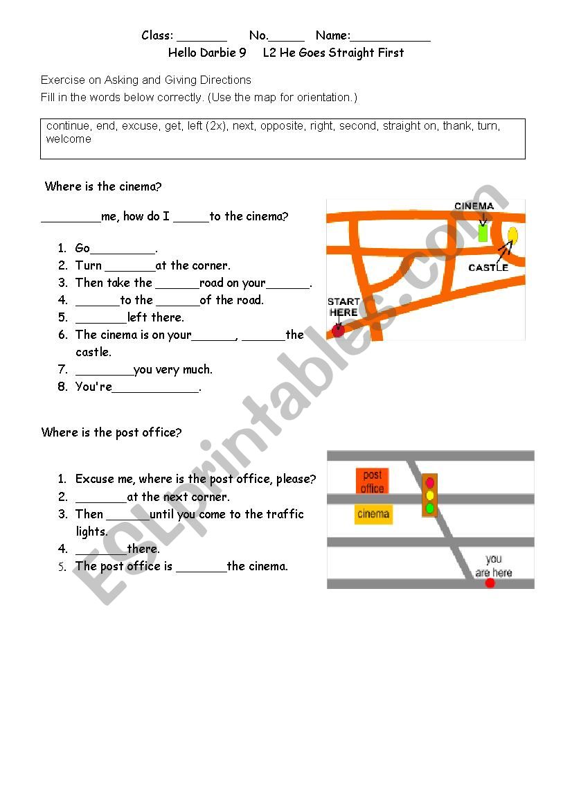 Asking and Giving Directions worksheet