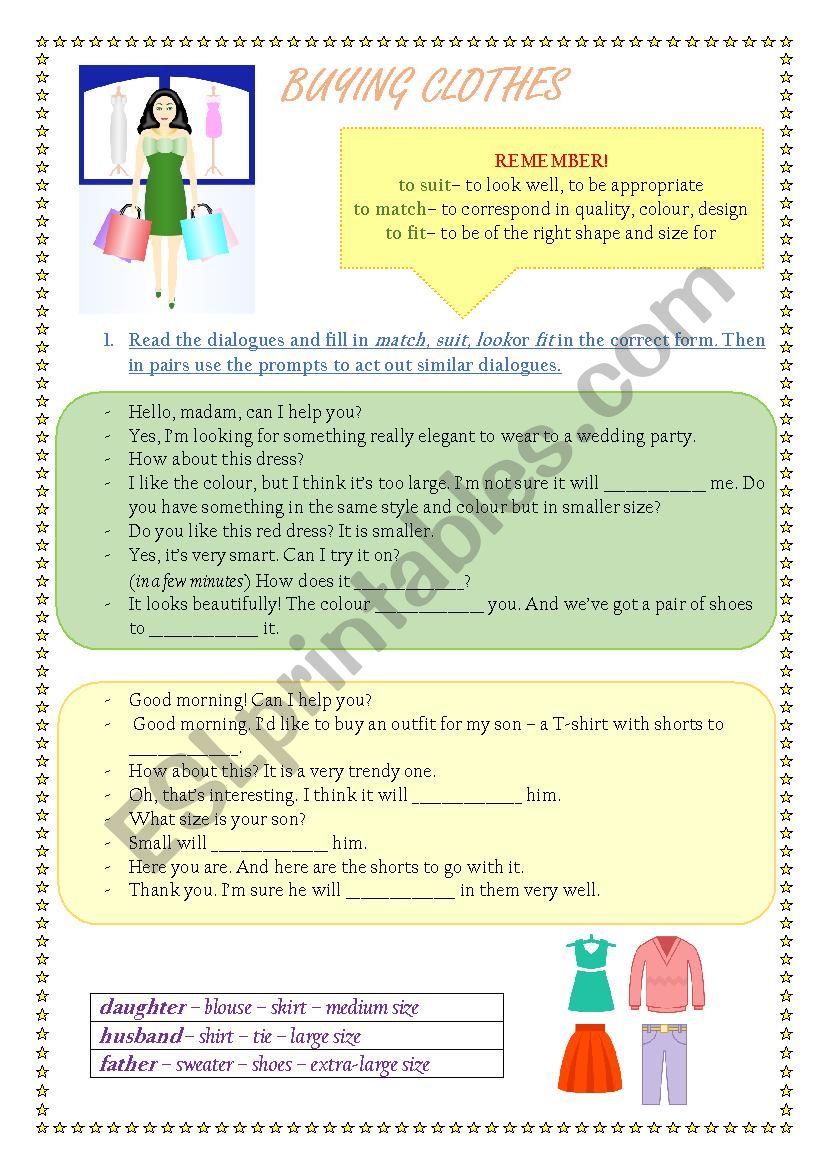 Buying Clothes worksheet