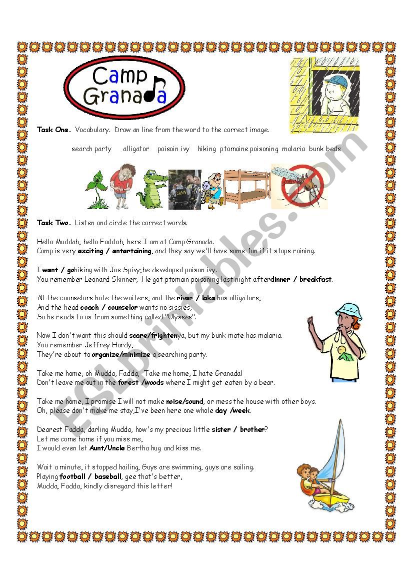 Camp Granada Song Activity worksheet