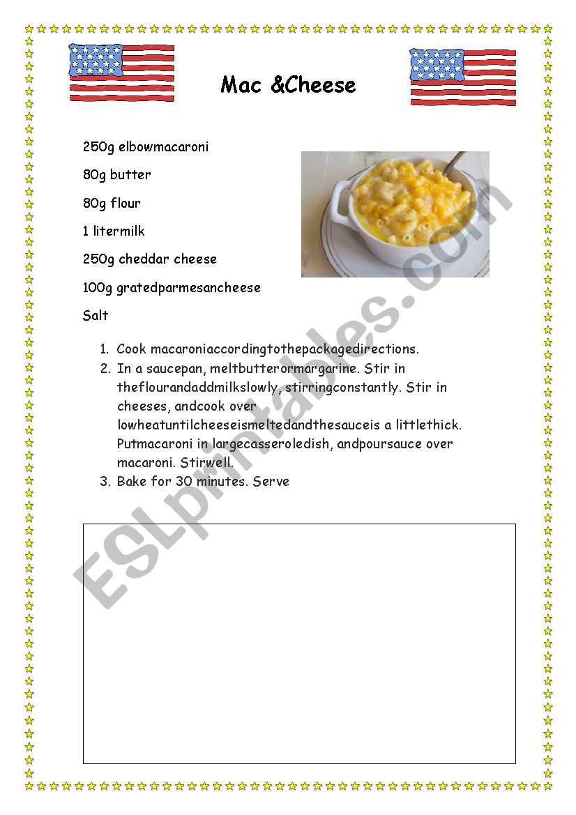 Recipe: Mac & Cheese  worksheet