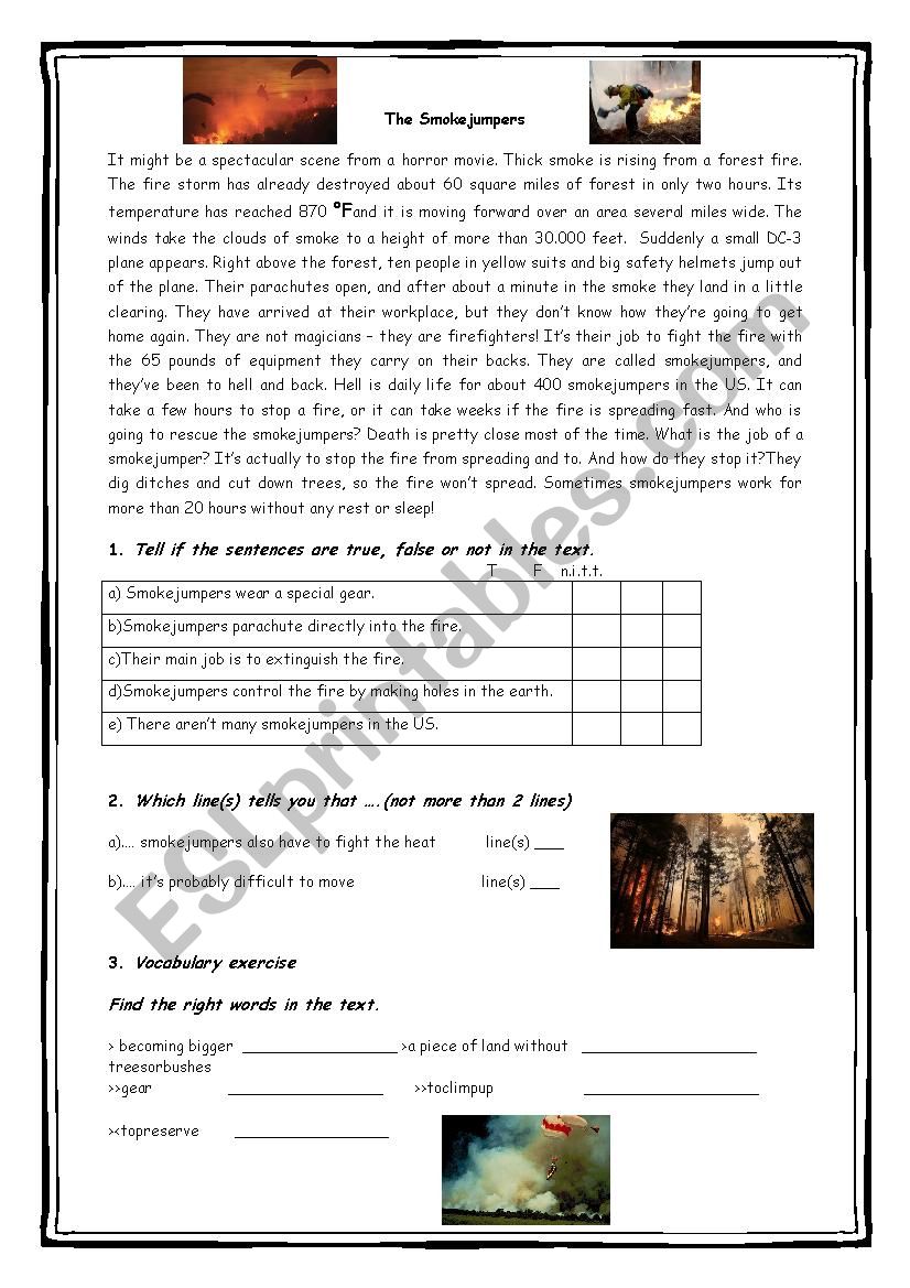 Smokejumpers - Firefighters worksheet