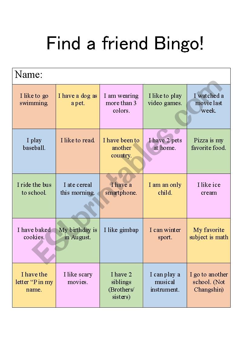 Icebreaker- Find a friend BINGO