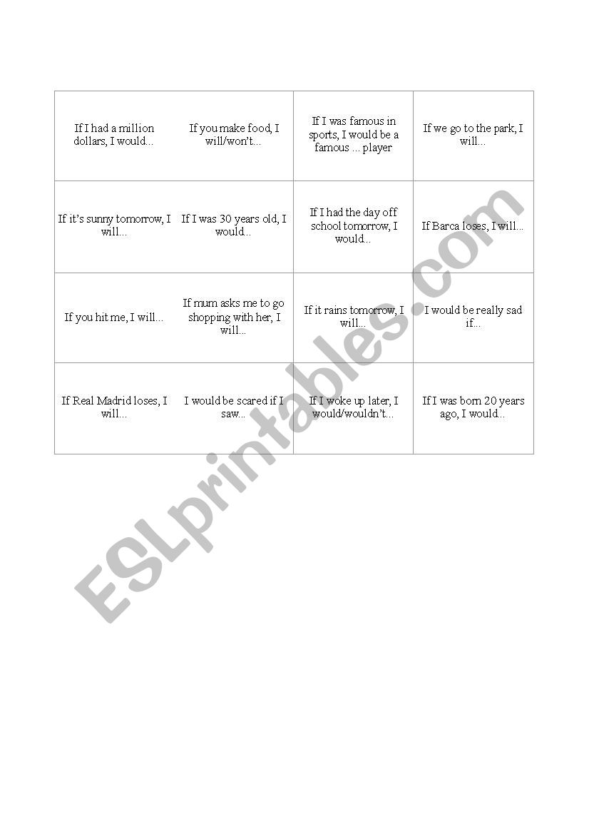 First and Second Conditional Bingo