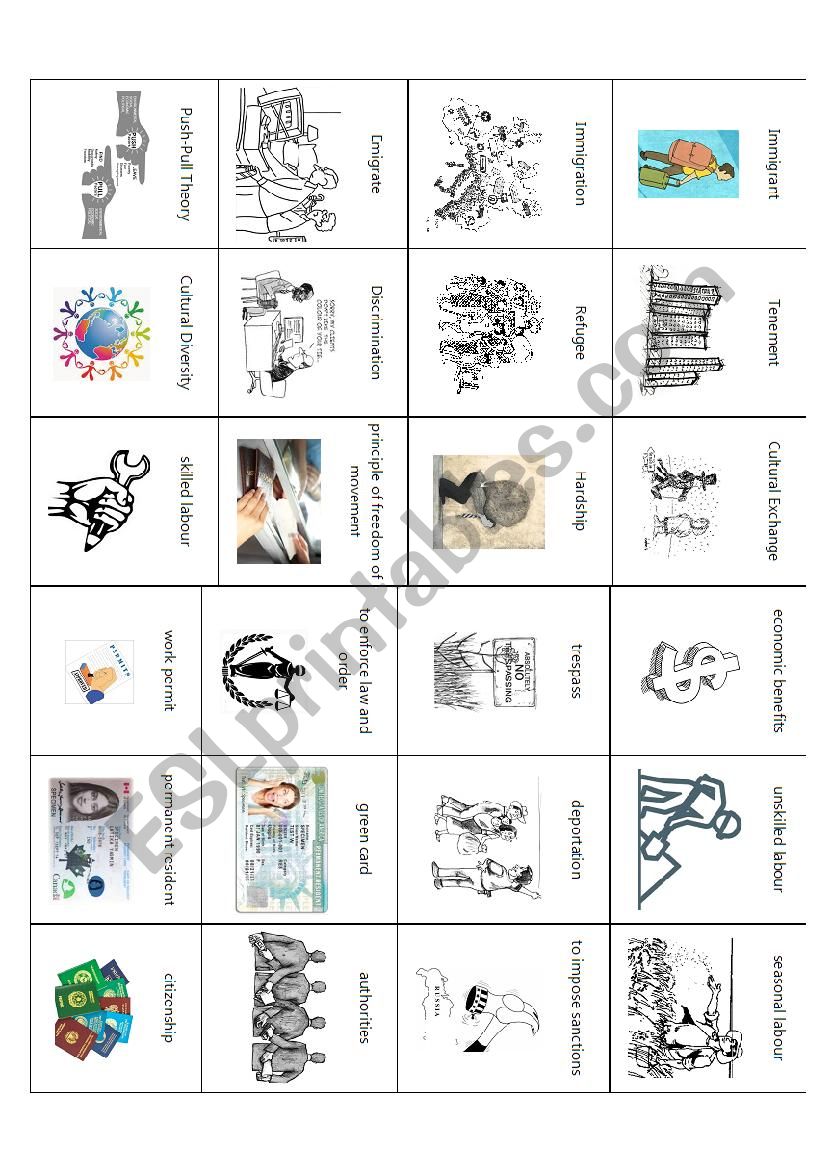 Immigration taboo game worksheet