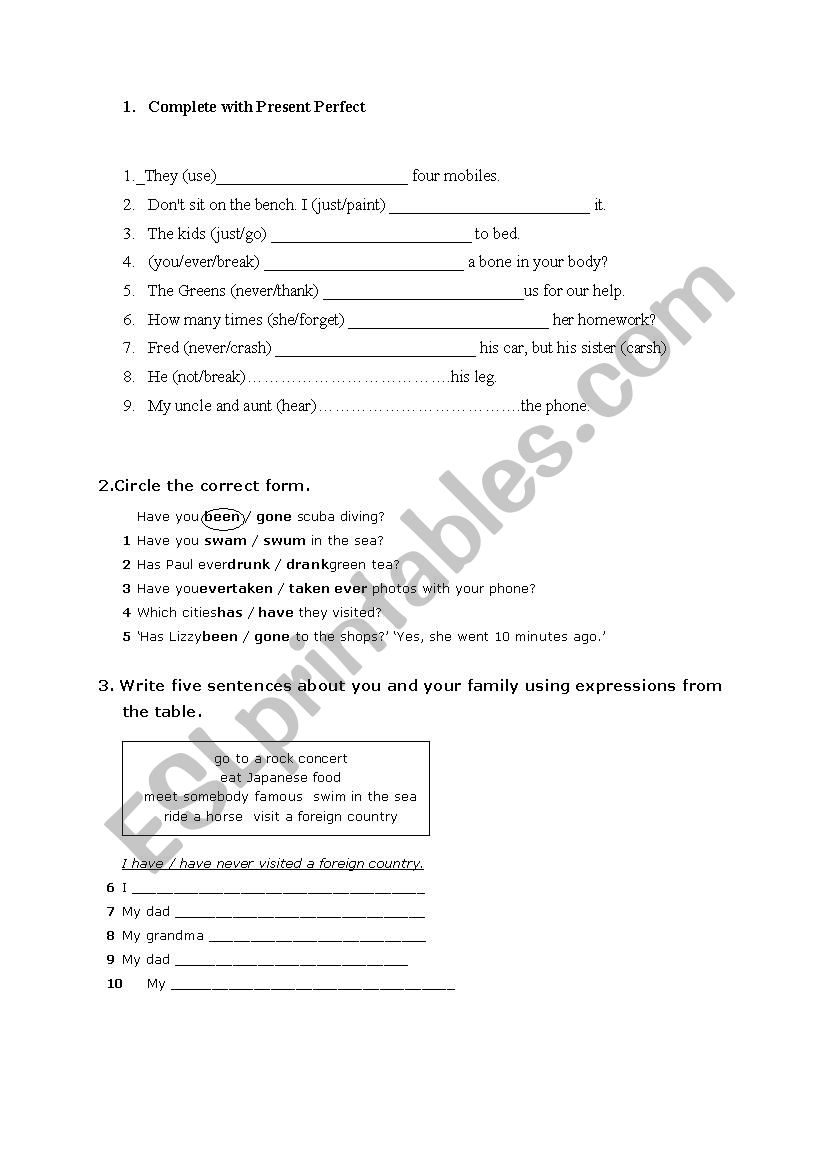 Present Perfect - practice worksheet