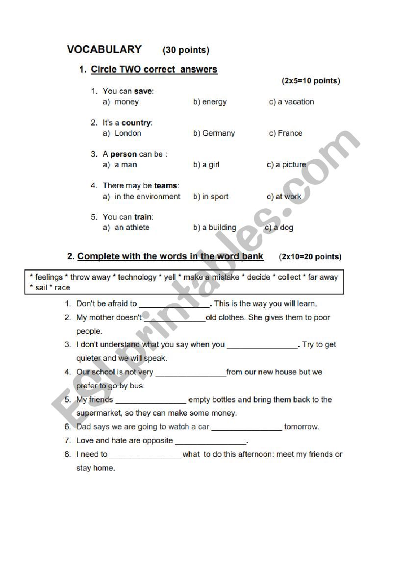 vocabulary exercise worksheet