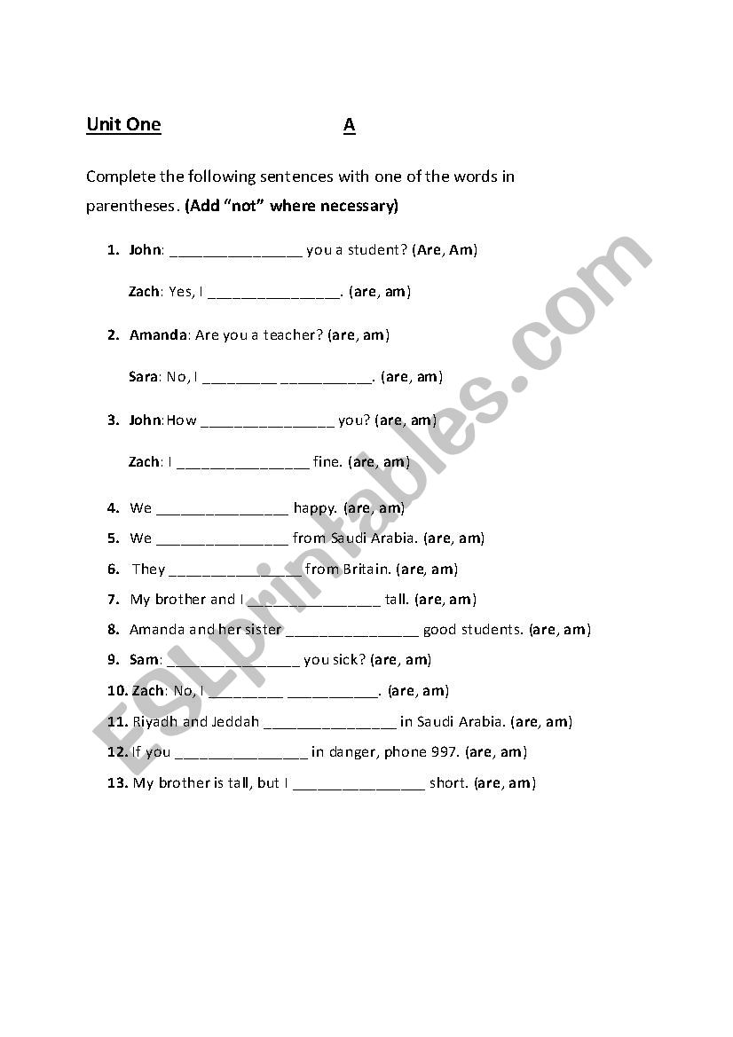 Touchstone 1 - unit 1 worksheet