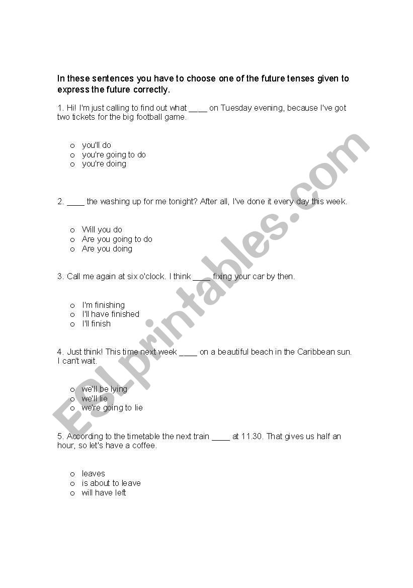 Future Exercises worksheet