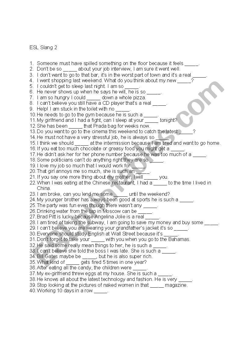 ESL Slang 2 worksheet