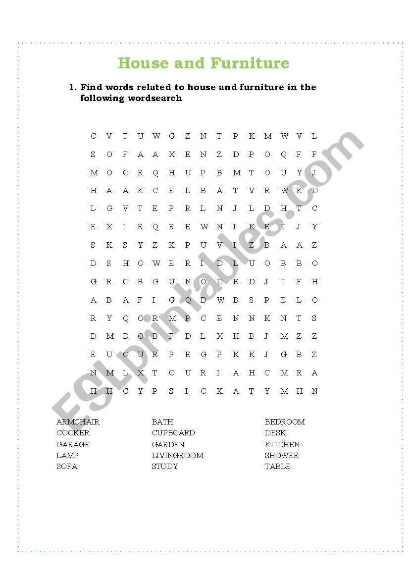 House and Furniture worksheet