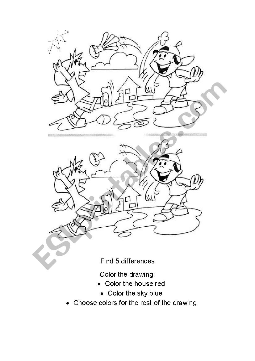 Activity for small kids - Find the 5 differences & Color