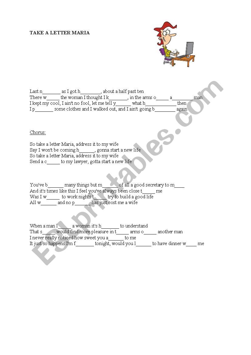 Take a Letter Maria worksheet