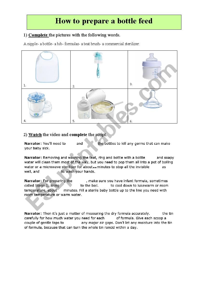 baby bottle worksheet