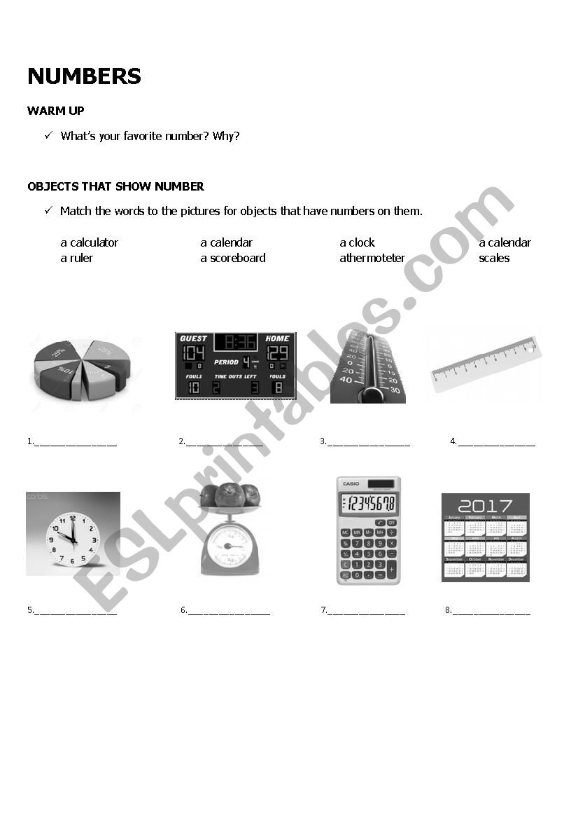 Numbers worksheet