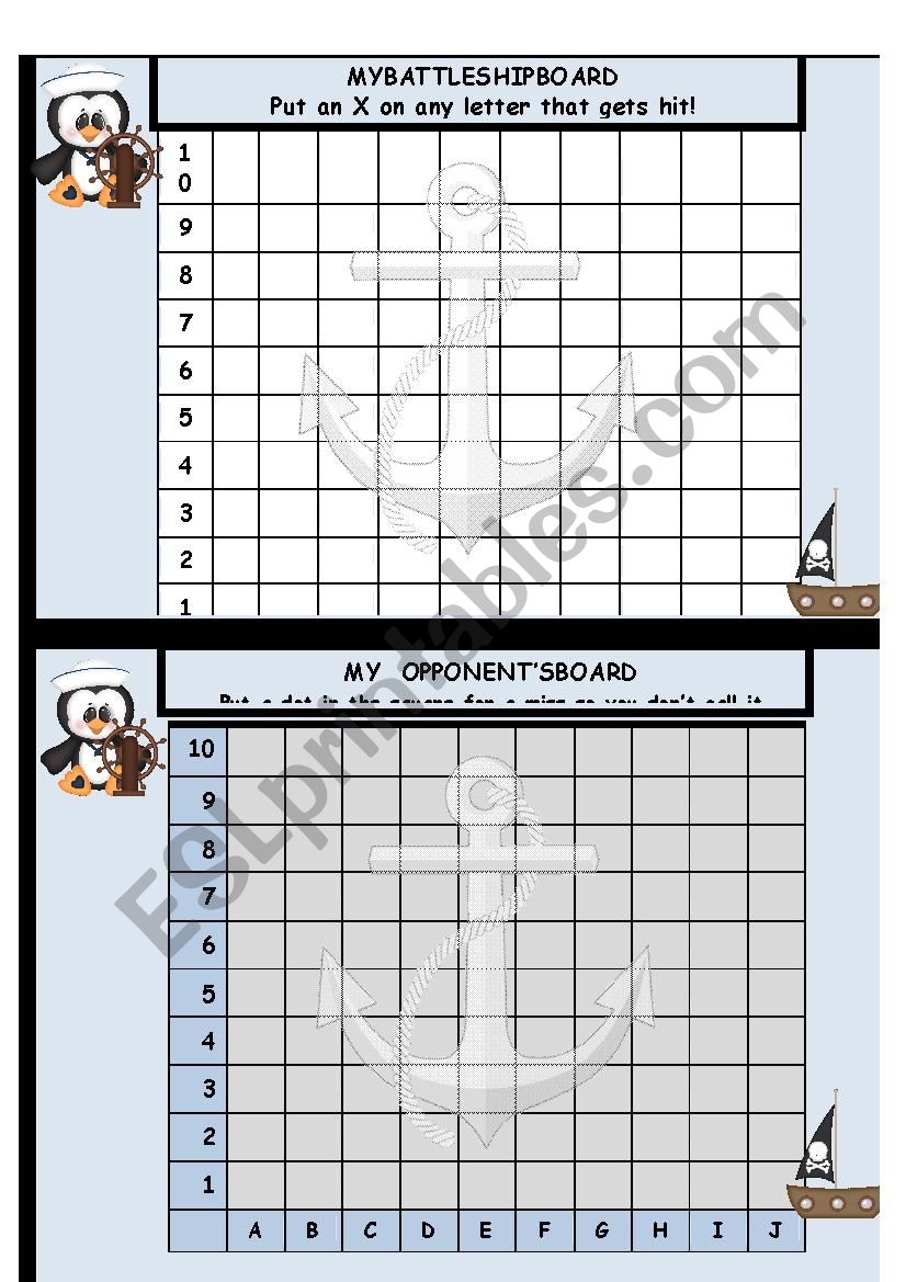 Battleship worksheet