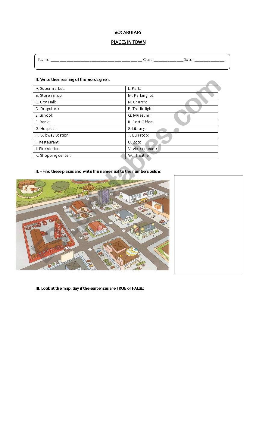 Places in town worksheet