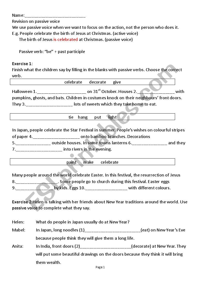 Active and Passive voice worksheet