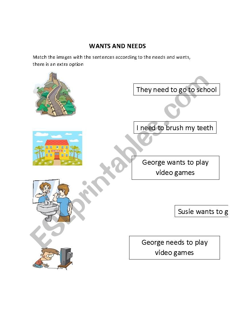 NEEDS AND WANTS worksheet