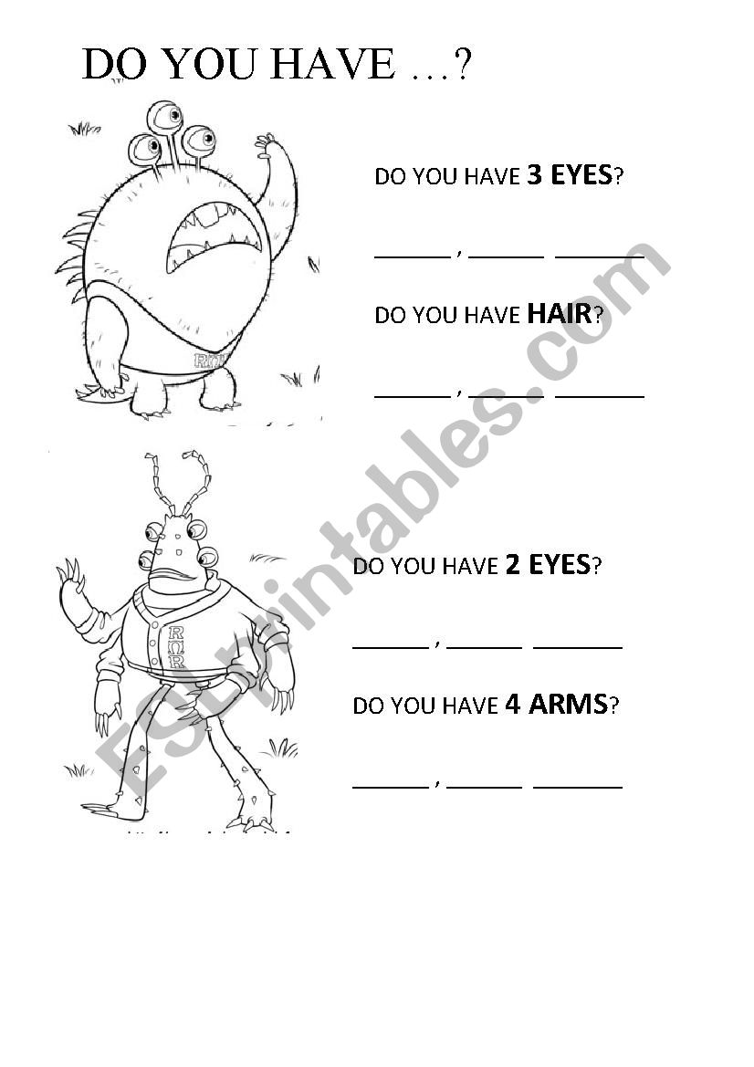 DO YOU HAVE ...? worksheet