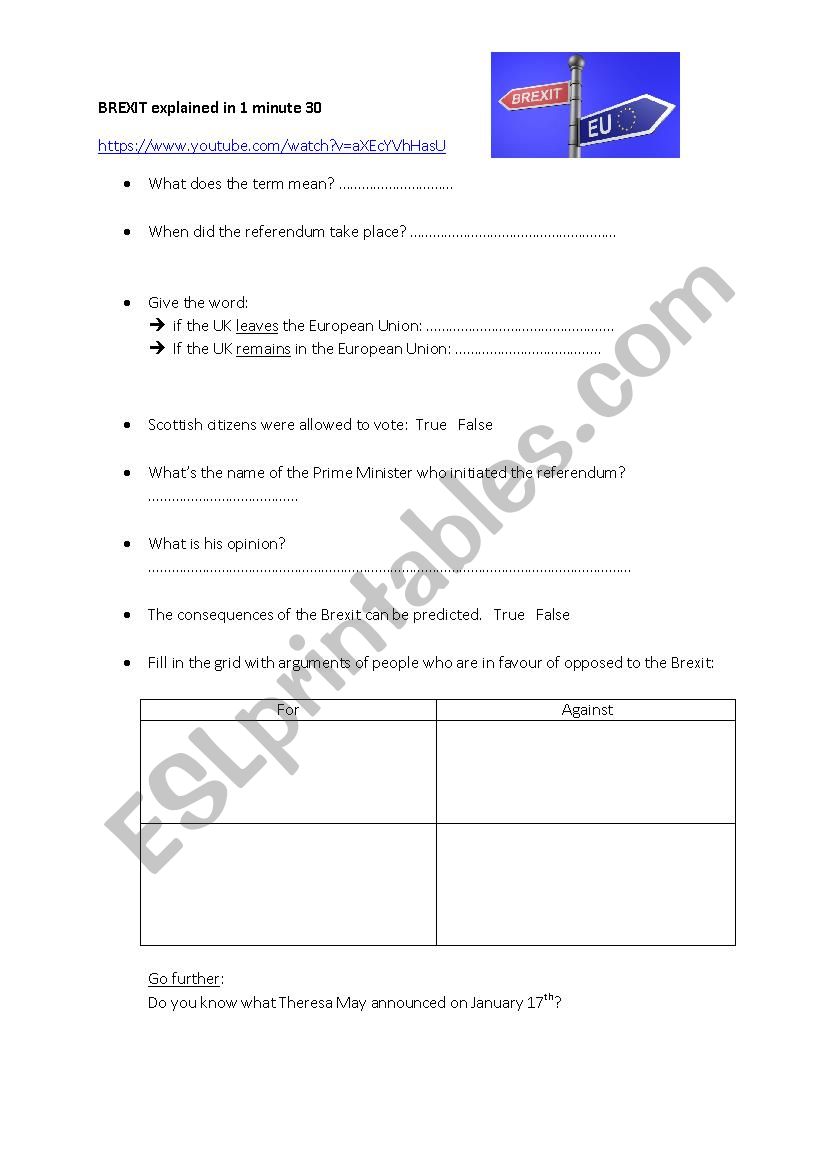 Brexit worksheet