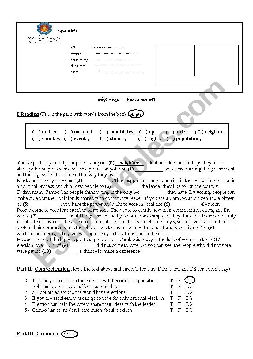 election worksheet