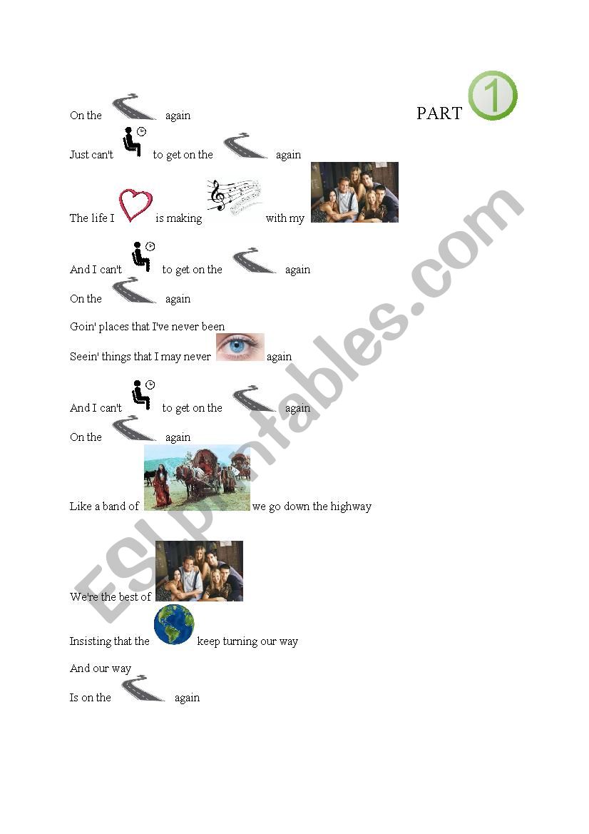 On the Road Again song worksheet
