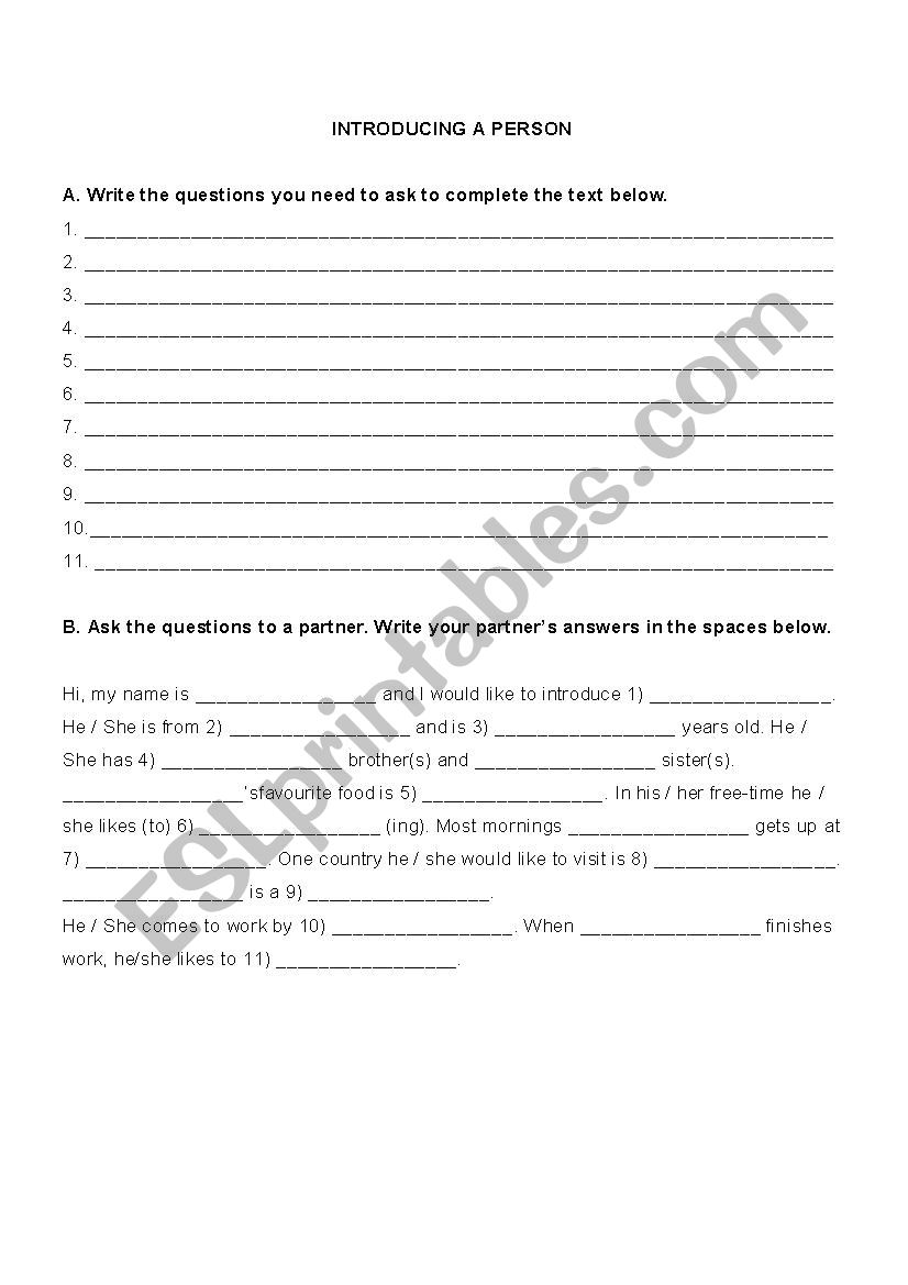 Introducing a friend worksheet