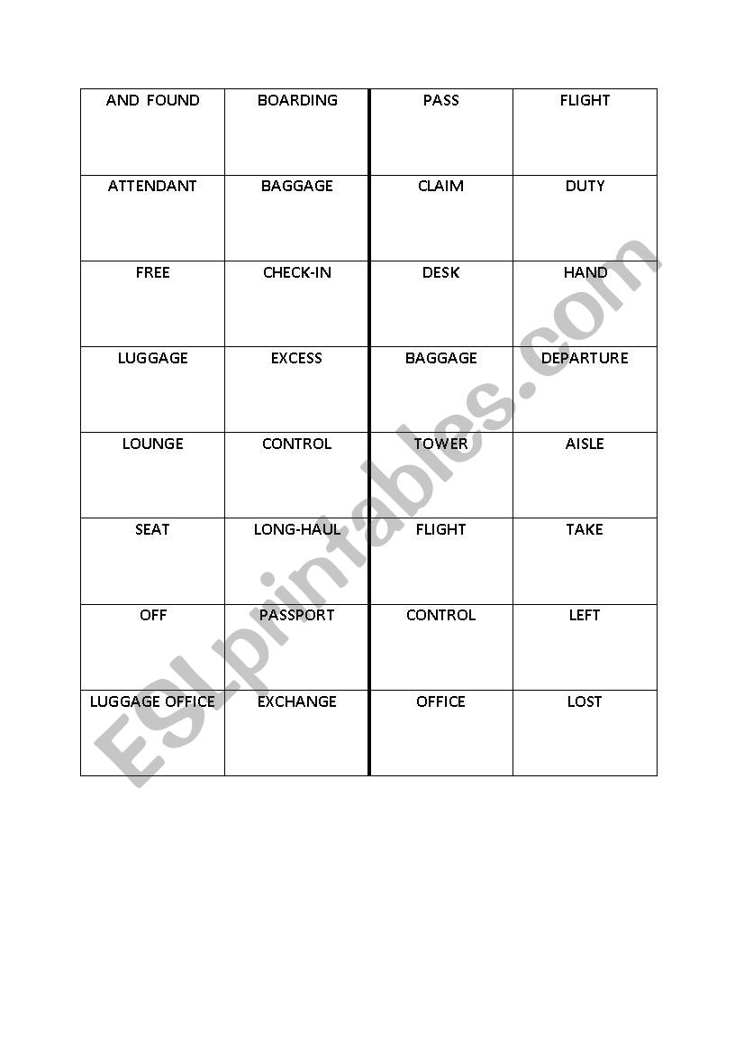 AT THE AIRPORT vocabulary dominoes puzzle