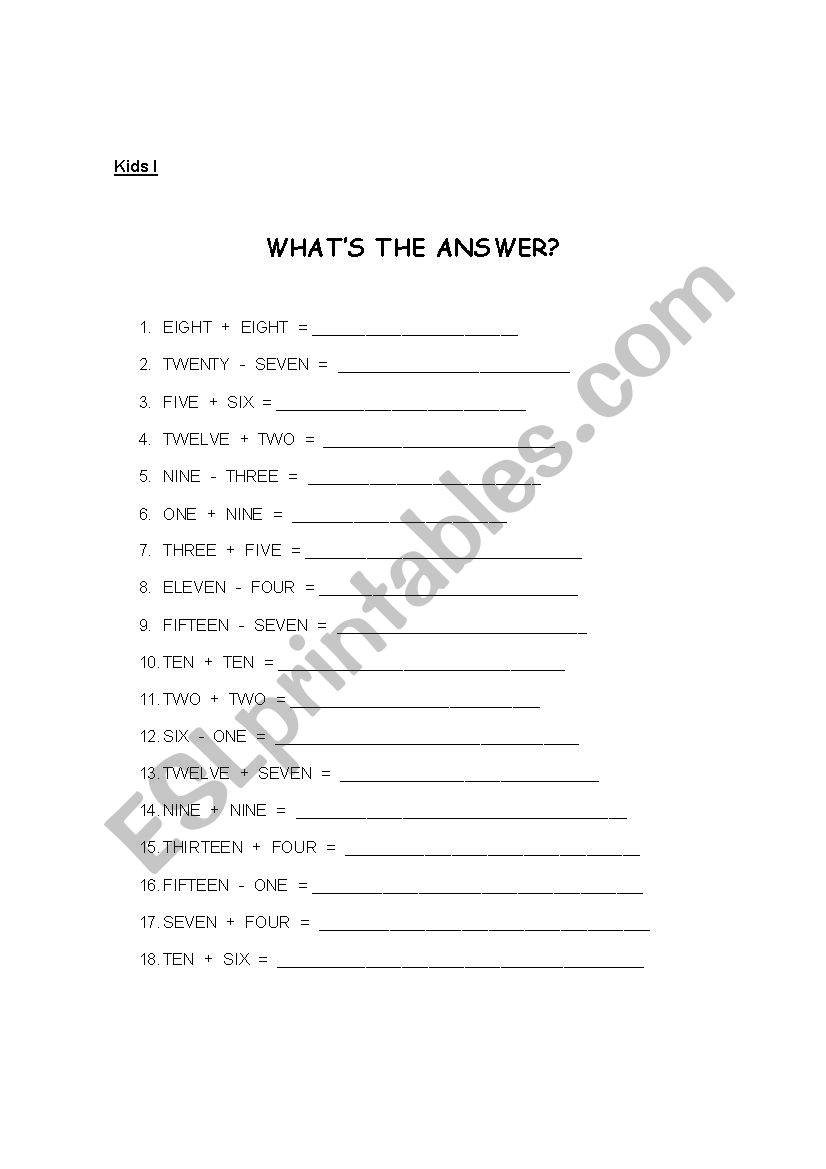 Numbers worksheet