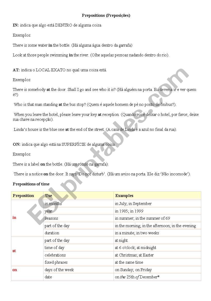 Prepositions worksheet