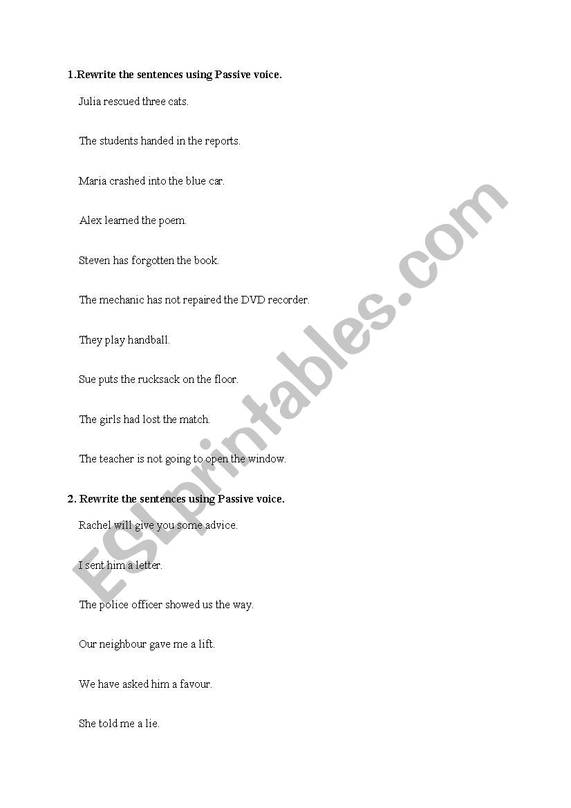 Passive Voice worksheet