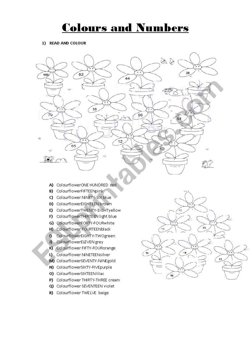 Colours and Numbers (1-100) worksheet