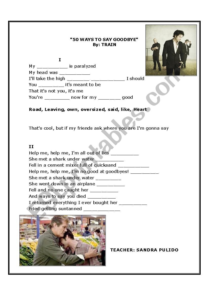 50 ways to say good bye worksheet