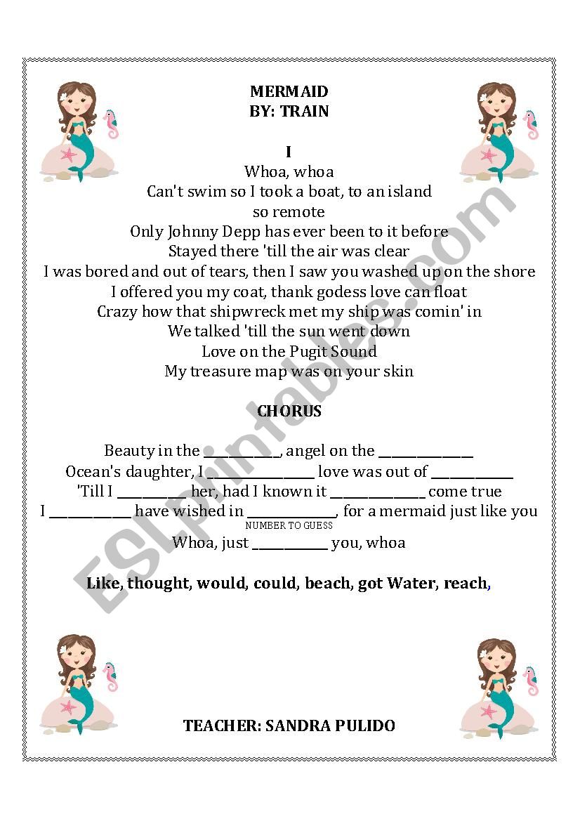 MERMAID BY TRAIN worksheet