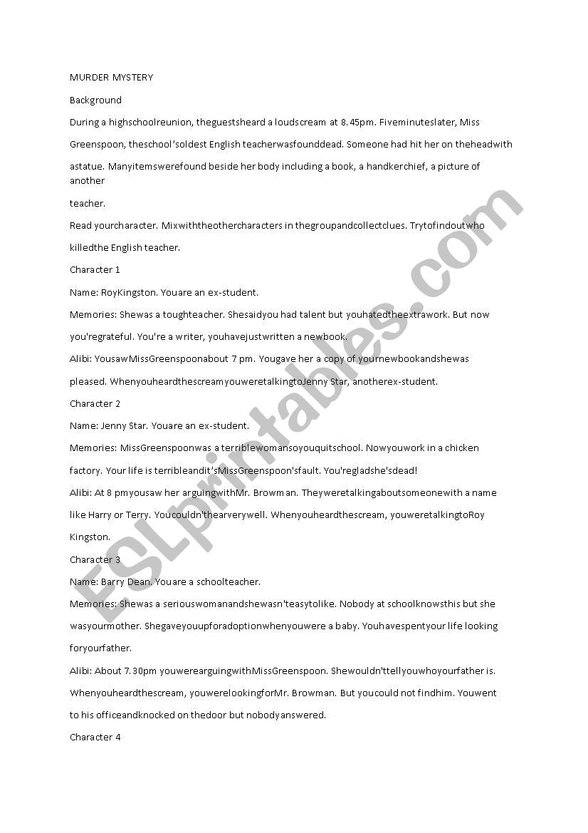 Detective Story worksheet