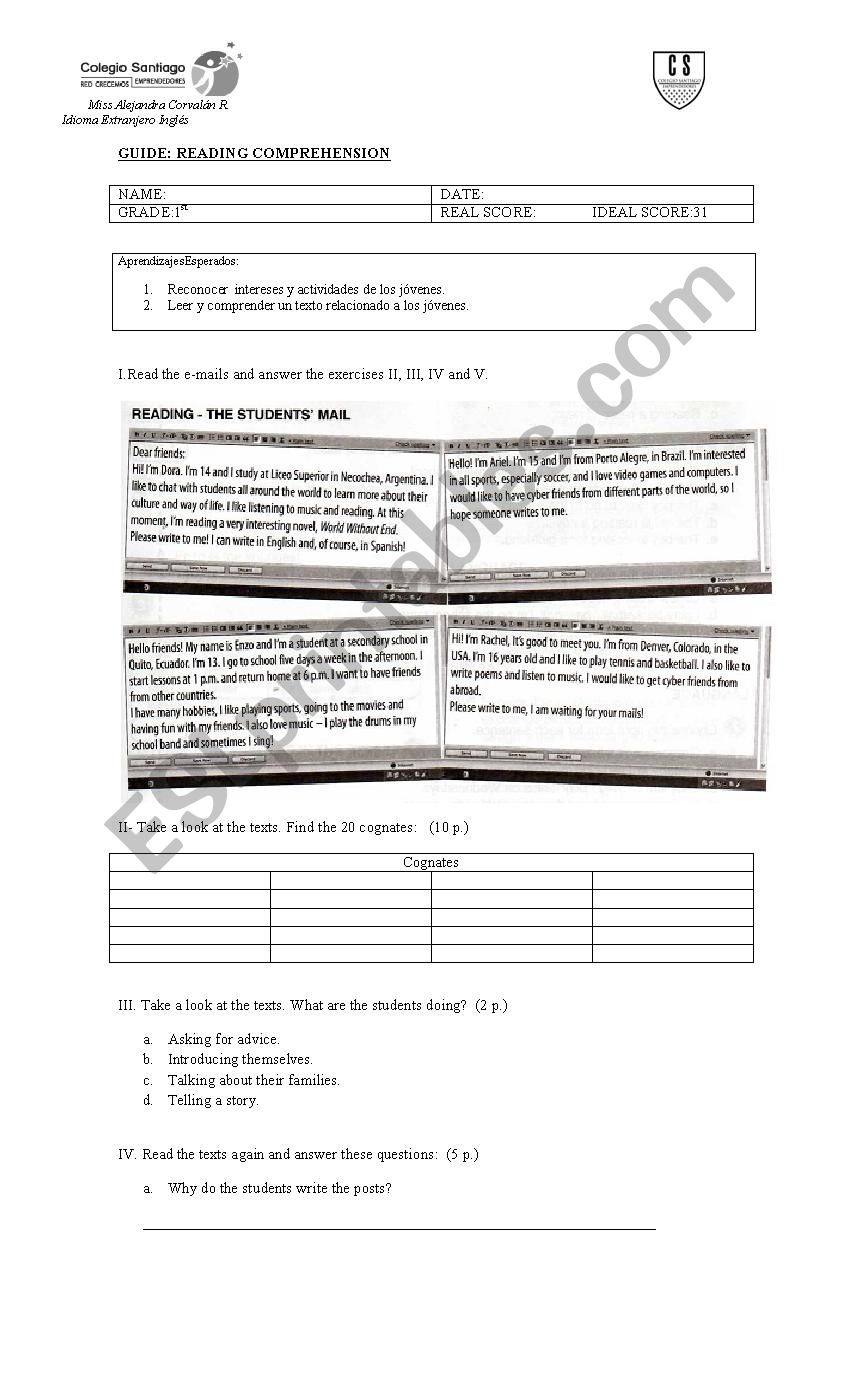 Reading teens interests worksheet