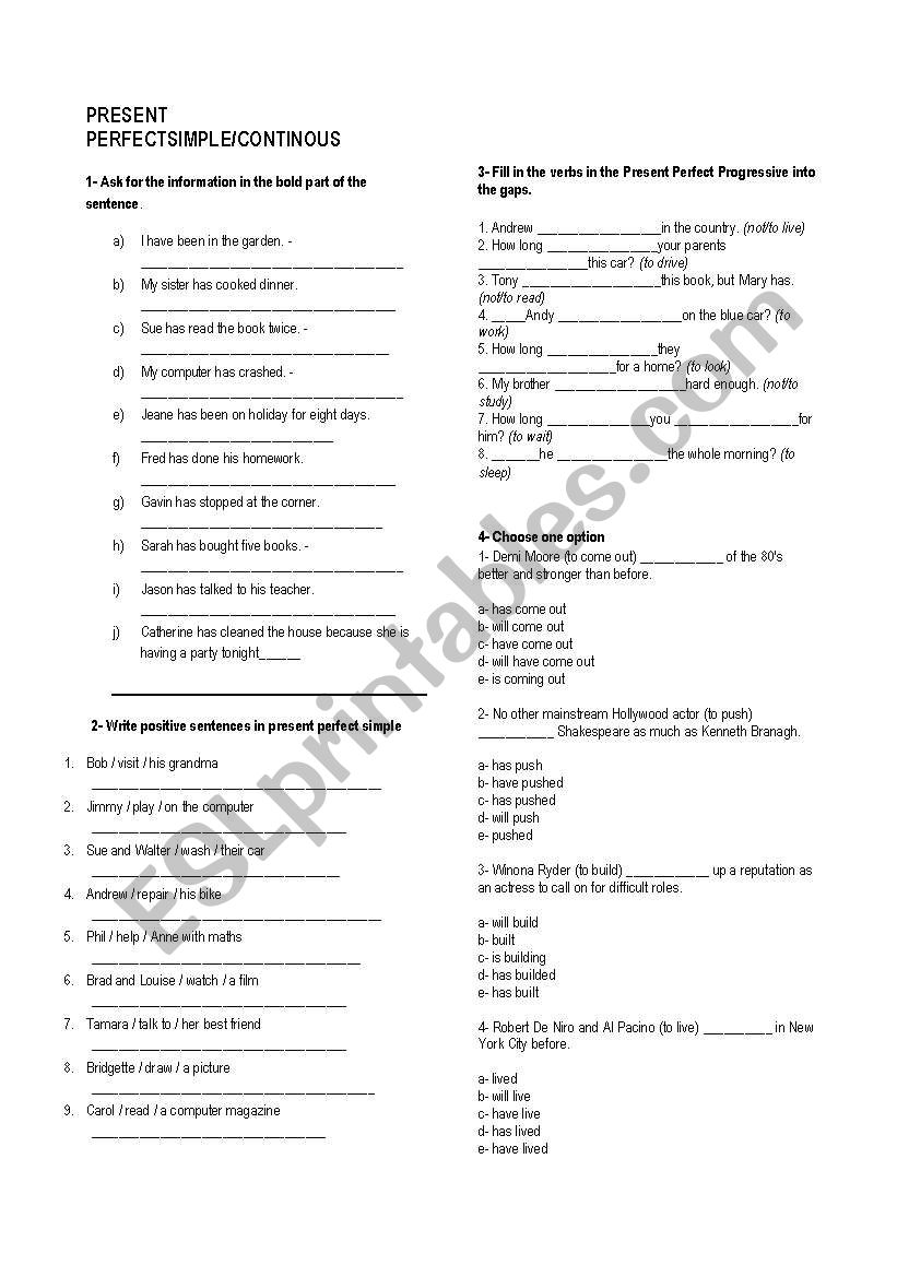 Present Perfect Exercises worksheet