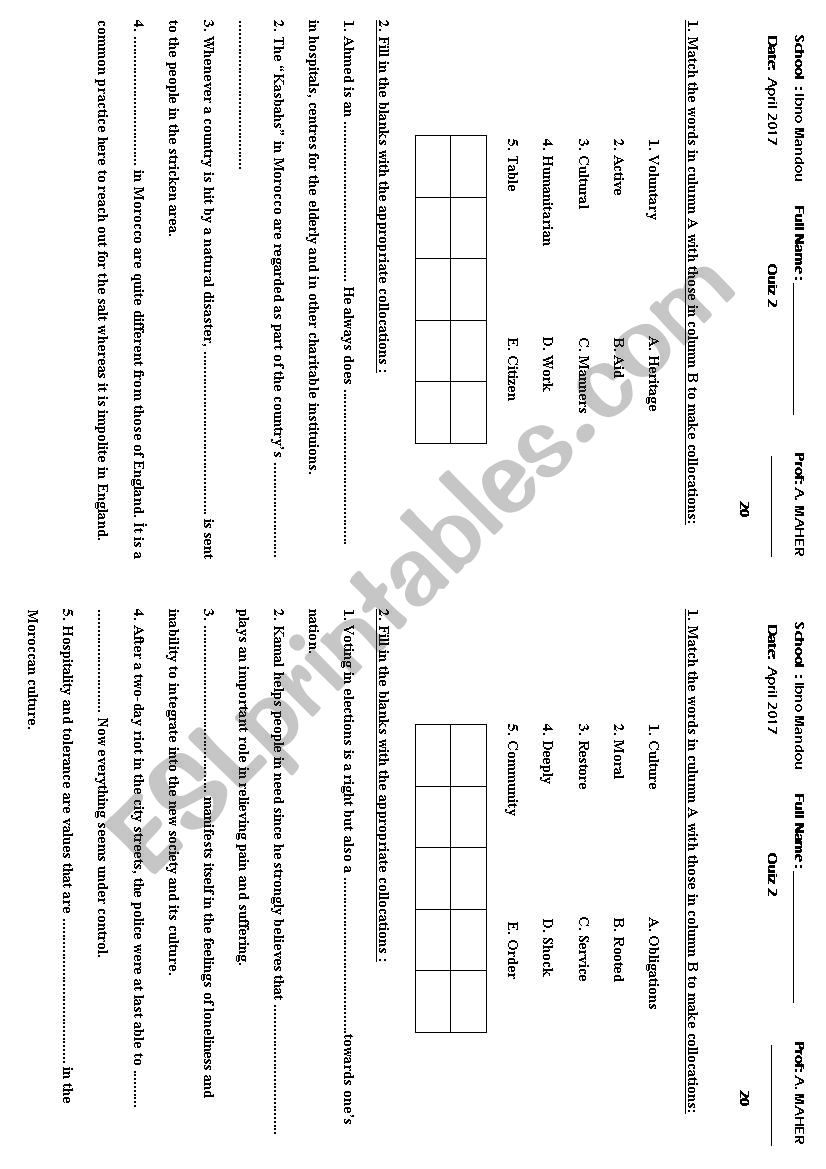 collocations quiz worksheet
