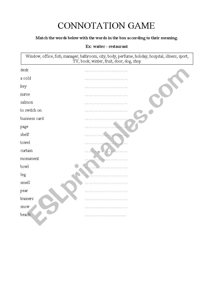 CONNOTATION GAME  worksheet